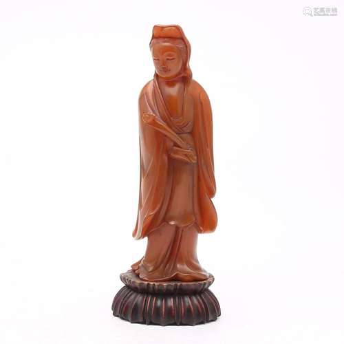 "Guanyin", Chinese sculpture probably in amber, se...