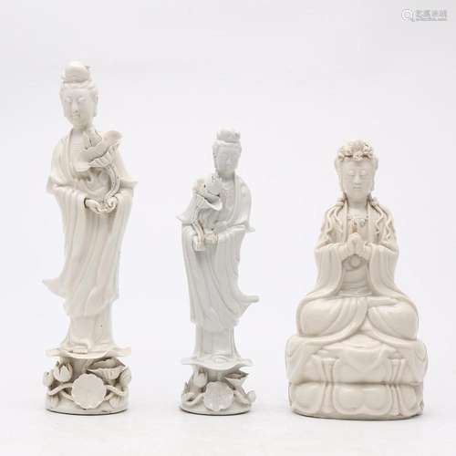 "Guanyin", three Chinese "Blanc de Chine"...