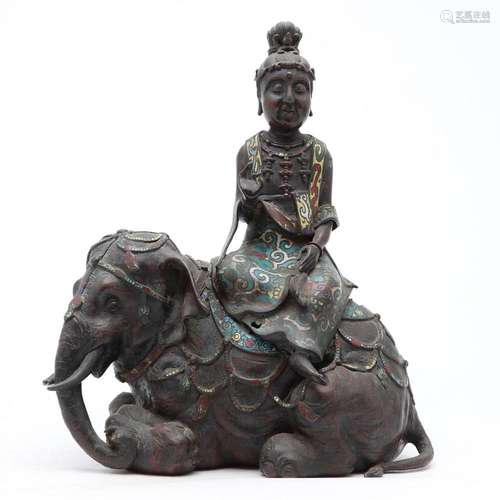 "Kannon on an elephant", Japanese "cloisonné&...