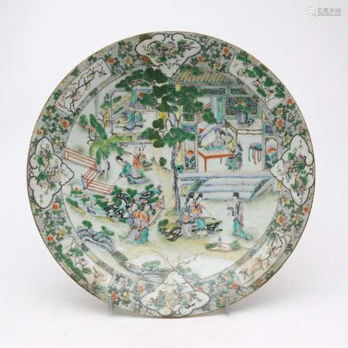 Chinese Kangxi-style green family porcelain dish, probably 1...