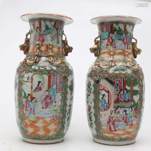 Pair of Chinese vases in Canton rose family porcelain, late ...