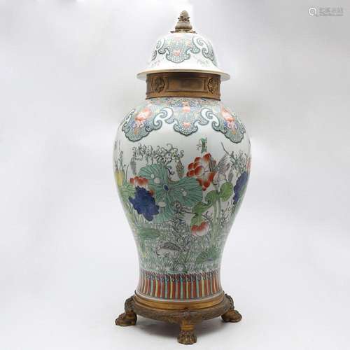 Chinese or French Kangxi-style large jar in green family por...