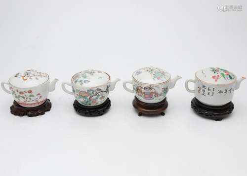 Four Chinese teapots in rose family porcelain, first half of...