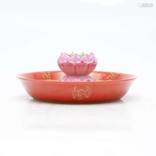 Chinese incense burner in the shape of a lotus flower in ros...