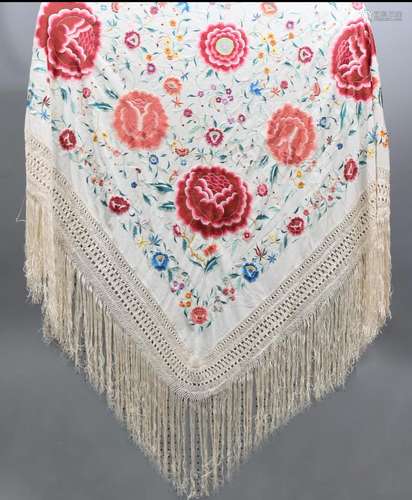 Embroidered silk Manila shawl, 20th Century.