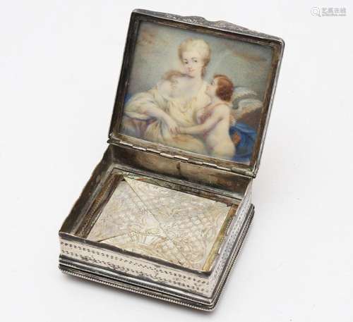 French double snuff box in silver with engraved mother-of-pe...