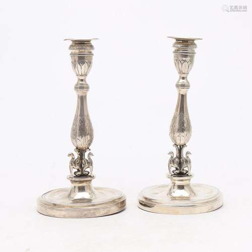 Pair of Fernandine silver candlesticks from Madrid, 1830.