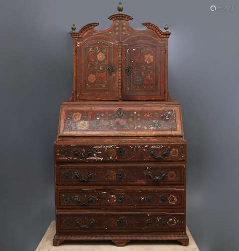 Spanish cabinet-bookcase in painted wood, 18th Century.