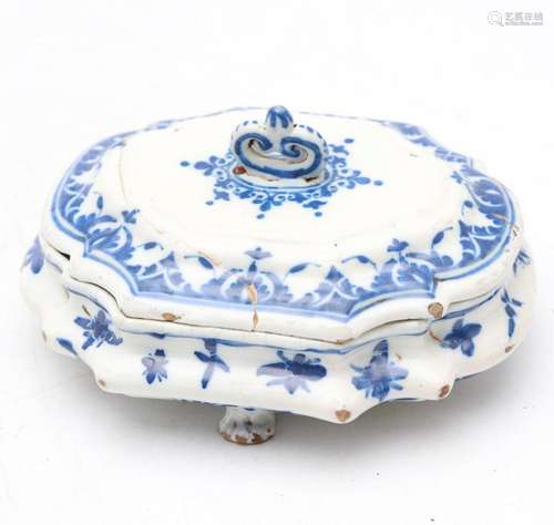 French earthenware jewellery box with Bérain-style cecoratio...