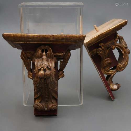 Pair of Spanish corbels in carved, polychrome and gilt wood,...