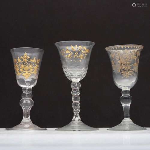 Two goblets in engraved and gilded crystal by La Granja, las...