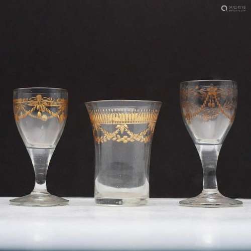 Three goblets and a glass in engraved and gilded crystal by ...