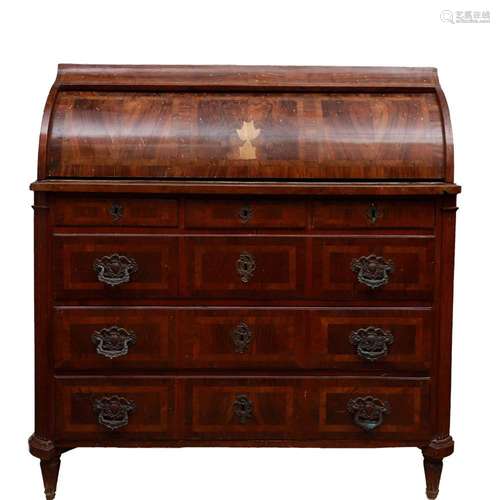 Charles IV “à cylindre” cabinet in walnut, walnut palm and s...