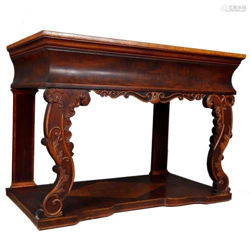 French Charles X console table in mahogany root and satin wo...