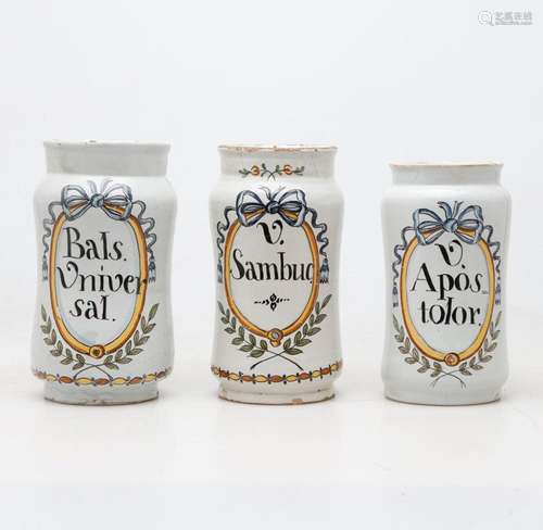 Set of three Catalan pharmacy jars in "Banyoles" e...