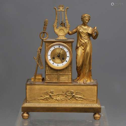 Empire-style table clock in gilt bronze, first half of the 1...