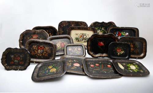 Seventeen French Napoleon III trays in painted sheet, 19th a...