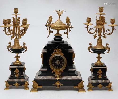 French Napoleon III garrison in marble and gilt bronze, circ...