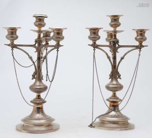 Pair of French silver candelabra, 19th Century.