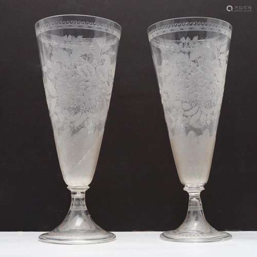 Pair of engraved glass vases, probably from Bohemia, 1877.