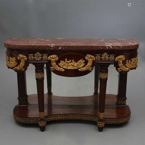 Empire style console table in mahogany with gilt bronze appl...