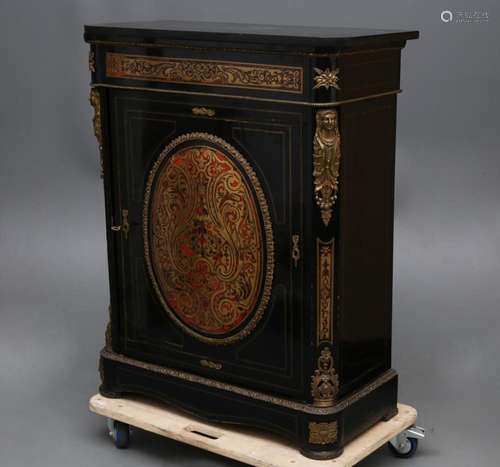 French Napoleon III style cabinet in ebonised wood and metal...