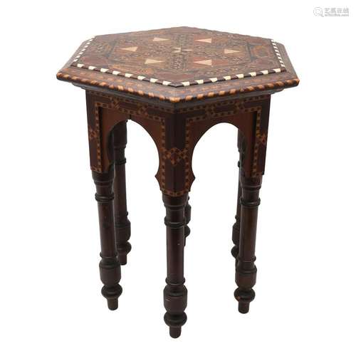 Hexagonal low table in block inlay, from Granada, early 20th...