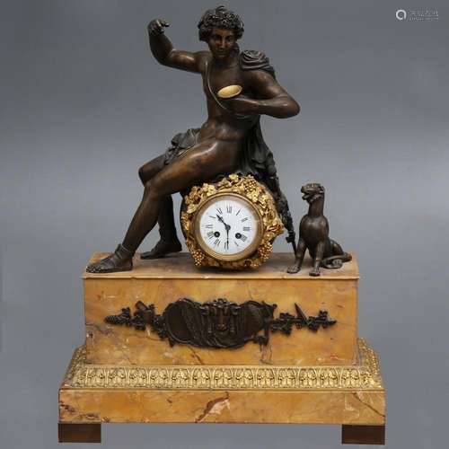 Large Empire-style table clock in gilt and bluing bronze and...