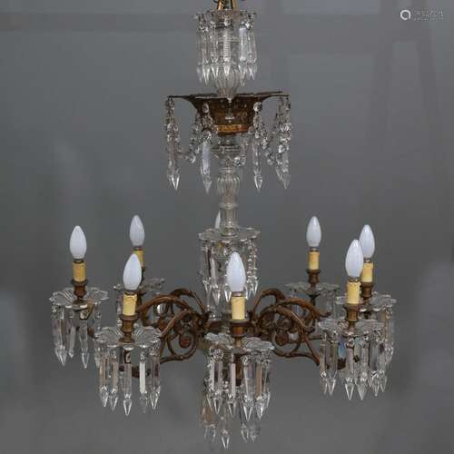 Bronze and crystal ceiling lamp, late 19th Century- early 20...