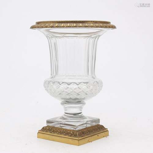 Medici cup in cut glass and bronze, 20th Century.