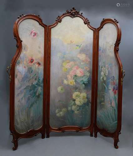 AURELI TOLOSA. Folding screen with flowery landscape.