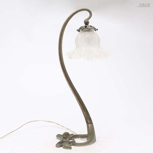 Modernist table lamp in antimony with glass lampshade, circa...