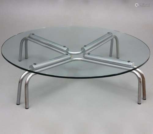 Coffee table in chromed tubular steel and glass, probably It...