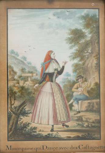 MENORCAN SCHOOL, CA. 1780. "Minorquine qui Dançe avec d...