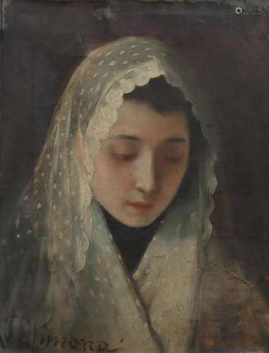 JOSEP LLIMONA. Girl with a mantilla shawl.