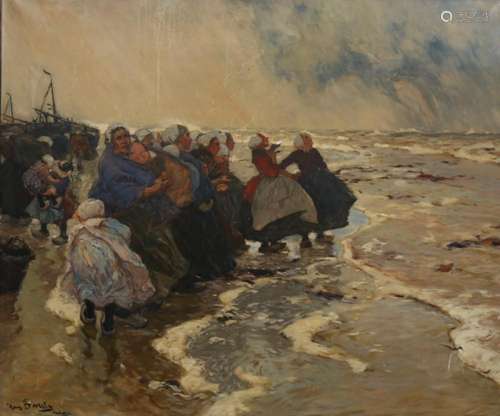 HANS VON BARTELS. Fishing families on the beach.