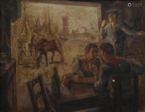 ALFREDO OPISSO. "Interior de una taverna".