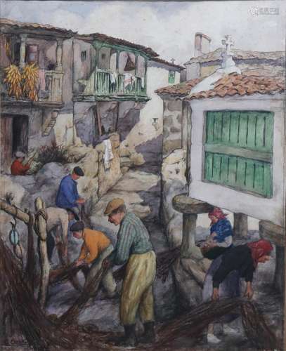 CARLOS SOBRINO. Galician fishermen and villagers with nets.