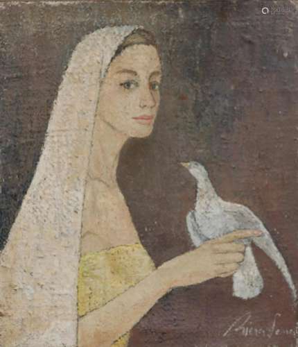 FRANCESC RIERA SERRA. Ibizan girl with a pigeon.