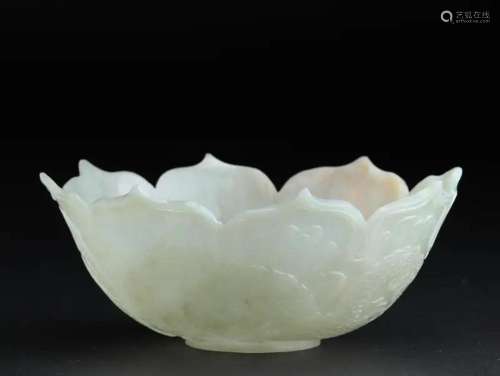 A Carved White Jade Lobed Bowl