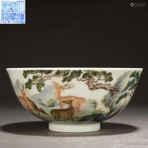 A Famille Rose Deers Bowl