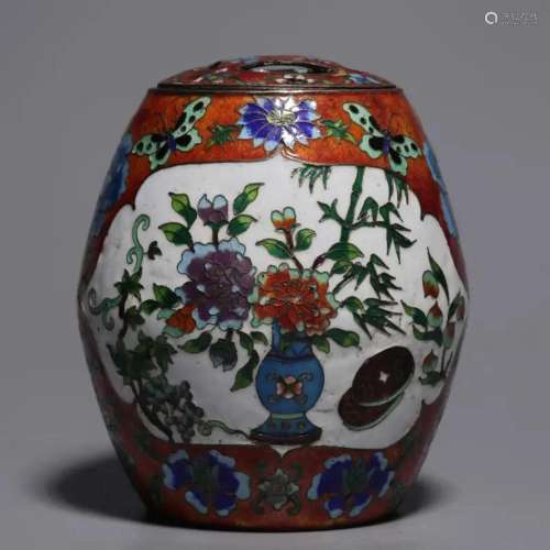 A Painted Lacquer Bronze Tea Caddy