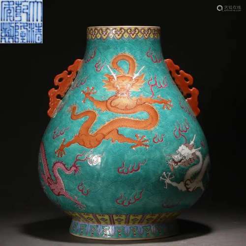 A Famille Rose Dragon Zun Vase