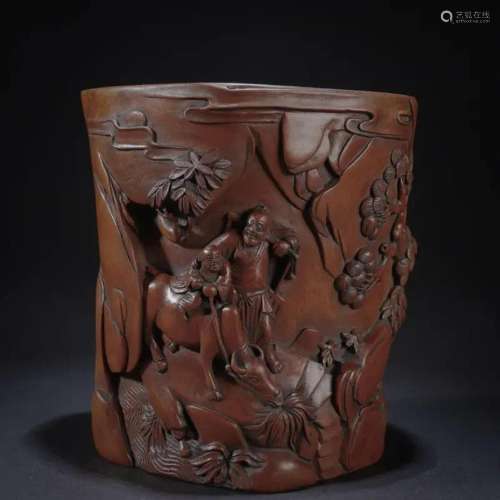 A Chinese Carved Boxwood Brushpot