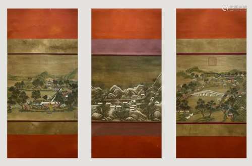 Three Pages of Chinese Scroll Painting By Tang Dai