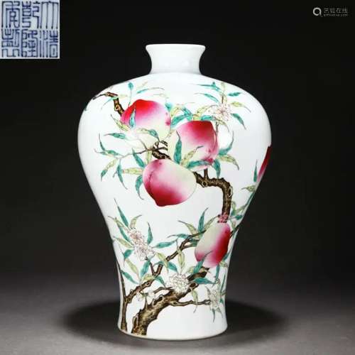 A Chinese Famille Rose Peaches Vase Meiping