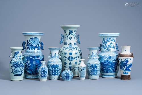 TEN VARIOUS CHINESE BLUE EN WHITE VASES, 19TH/20TH C.