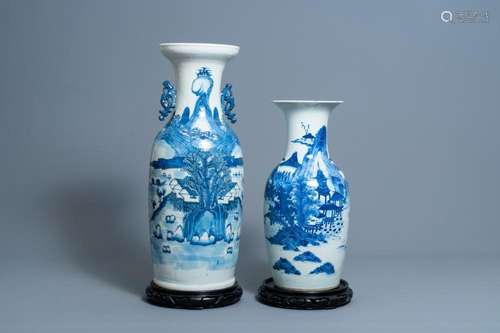 TWO CHINESE BLUE AND WHITE 'LANDSCAPE' VASES, 19TH/2...