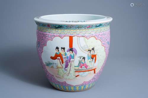 A CHINESE FAMILLE ROSE JARDINIÈRE WITH MUSIC MAKING AND DANC...