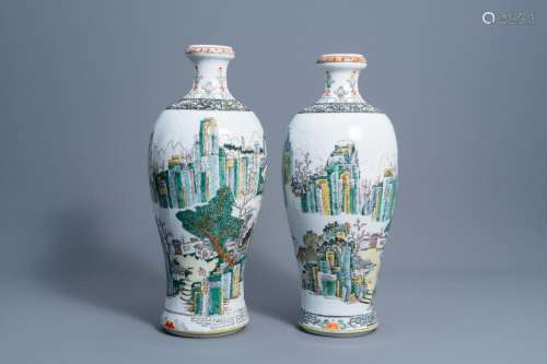 A PAIR OF CHINESE FAMILLE VERTE MEIPING VASES WITH AN ANIMAT...